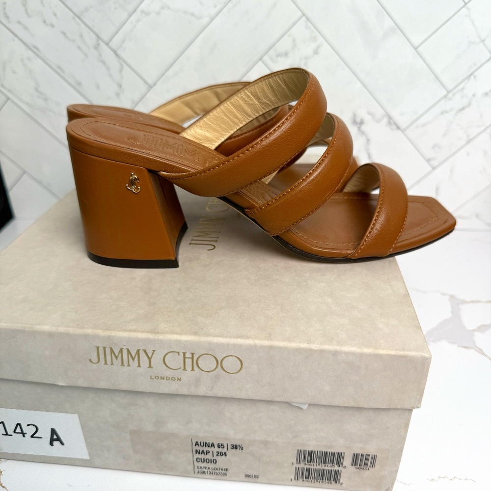 JIMMY CHOO Auna 65 Block-heel Leather Mules Size 38.5